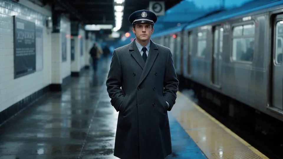The conductor on the platform as a train waits