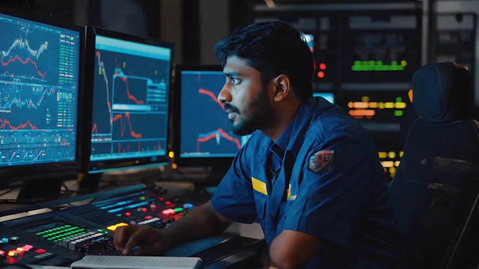 An operator watches monitors in a control room